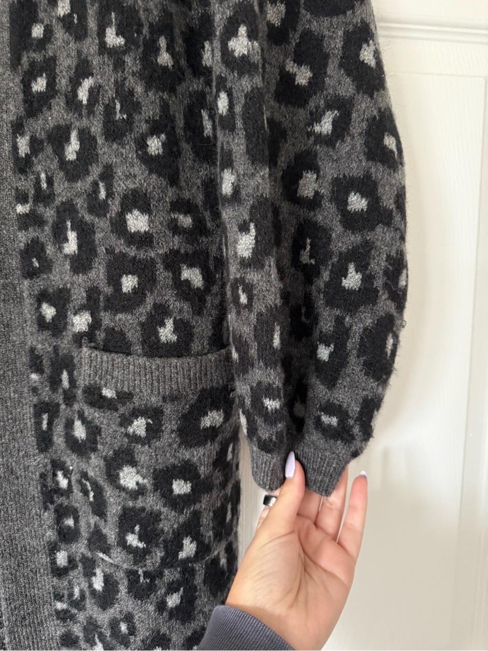 Abercrombie & Fitch Charcoal Leopard Open-Front Cardigan - Picture 2 of 4